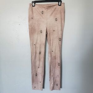 Free People Women's 26 Pink Beige Pull On Skinny Pants Faux Suede Embellished